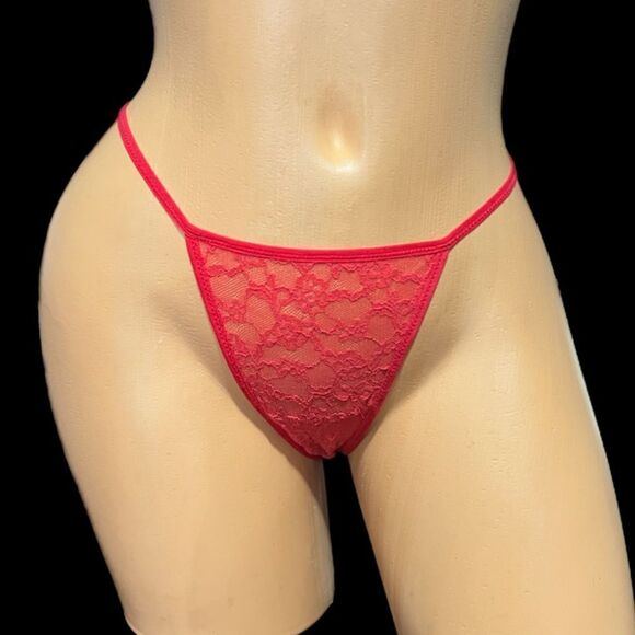 Victoria's Secret Sexy Sheer Lace V-string Panty Authentic Red Xsmall - Picture 2 of 4
